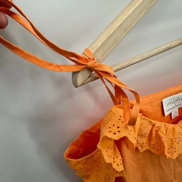 MARE MARE x ANTHROPOLOGIE Orange Tie-Strap Tiered Eyelet Top // M - Picture 7 of 10